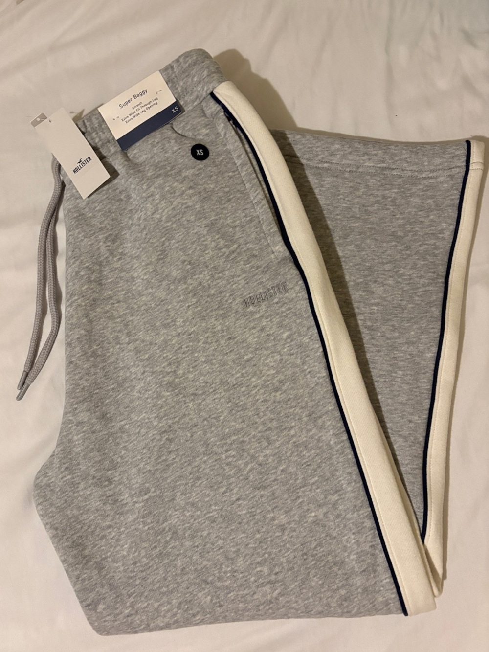 Hollister Gray Jogger Sweatpants with Cream & Navy Trim